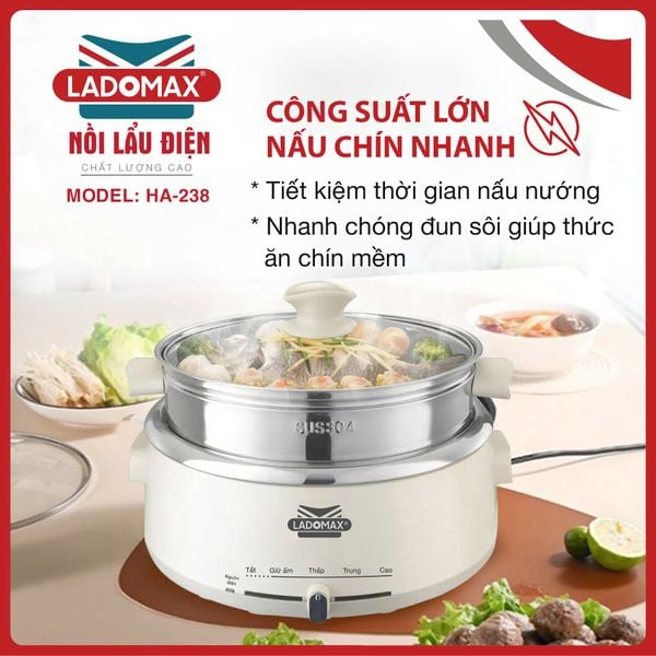 Nồi lẩu điện lòng rời Ladomax HA-236 | Dung tích 4 lít