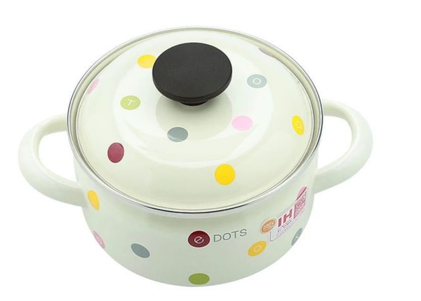 Nồi tráng men Fujihoro EDVC-20W, hoa văn chấm bi, 20cm/2.8L
