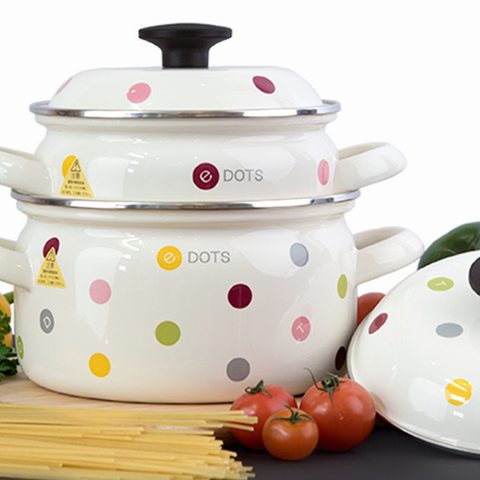 Nồi tráng men Fujihoro EDVC-18W, hoa văn chấm bi, 18cm/2.5L