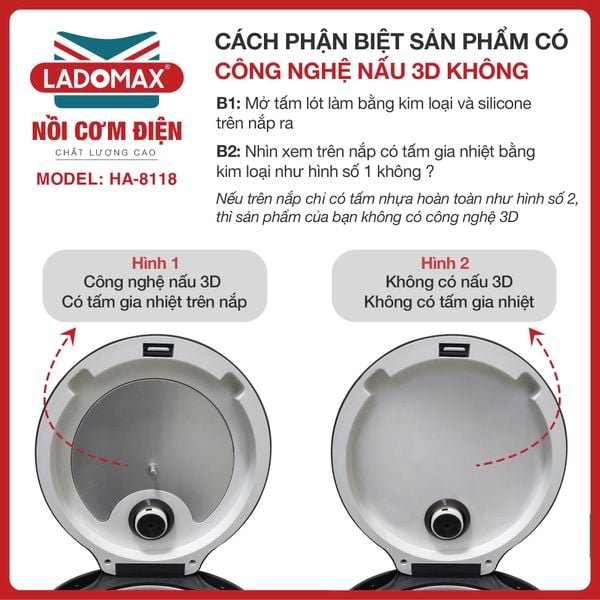 Nồi cơm điện giữ ấm 3 chiều 1,8 Lít Ladomax HA-8118