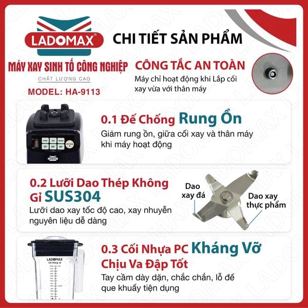 Máy xay sinh tố công nghiệp Ladomax HA-9113