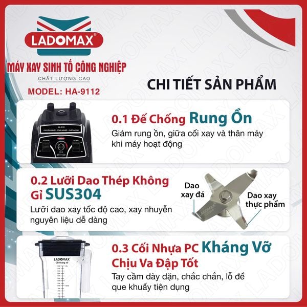 Máy xay sinh tố công nghiệp Ladomax HA-9112