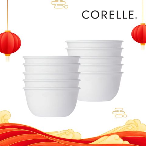 Bộ 10 Chén cơm thủy tinh Corelle 411-N-LP, hoa văn Winter Frost White