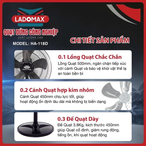 Quạt đứng công nghiệp Ladomax HA‑118D
