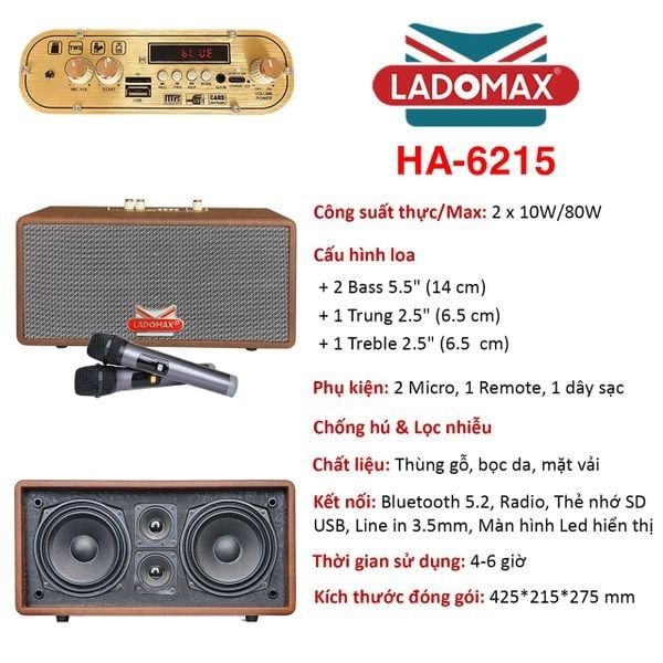 Loa Karaoke xách tay cao cấp Ladomax HA-6215