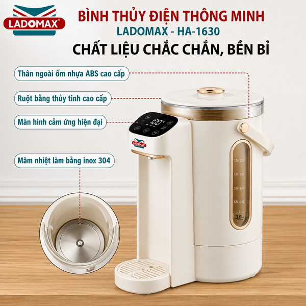 Bình nấu nước, giữ ấm 3 Lít Ladomax HA-1630