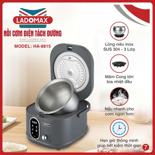 Nồi cơm điện tách đường Ladomax HA8815_INOX | Dung tích 1 Lít 5