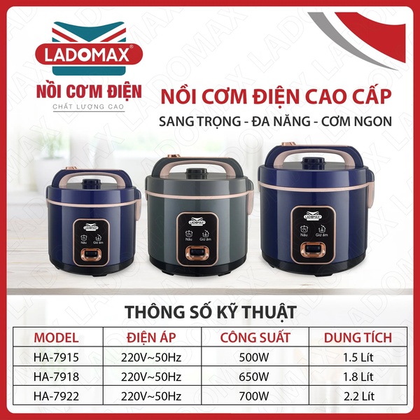 Nồi cơm điện nắp gài Ladomax nhiều dung tích