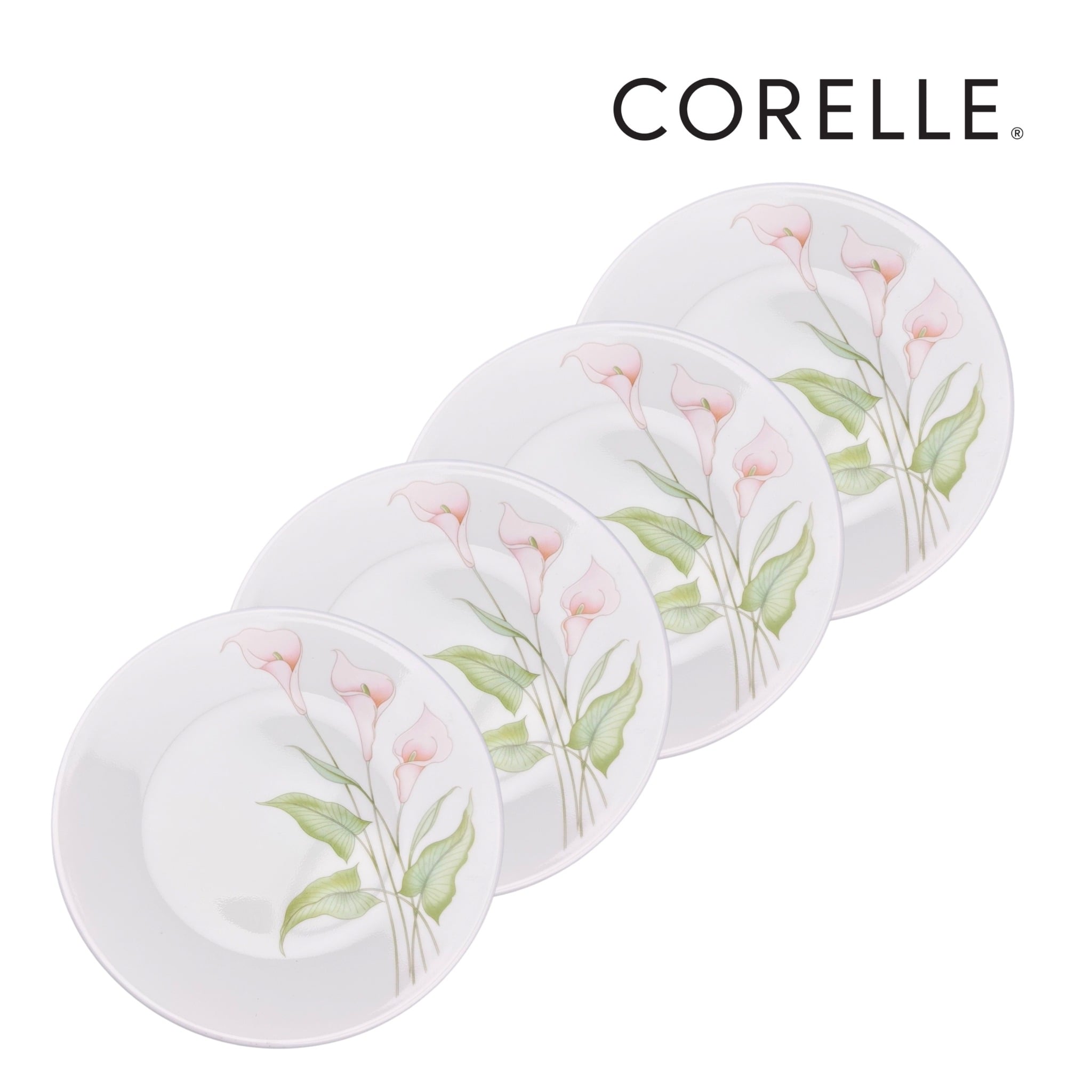 COMBO 4 Dĩa thủy tinh Corelle 106-LV-LP, hoa văn LilyVille, CB4-106-LV-LP - 17cm - Made in USA