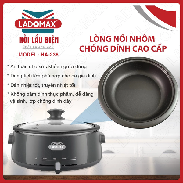 Nồi lẩu điện 4 lít Ladomax HA-238