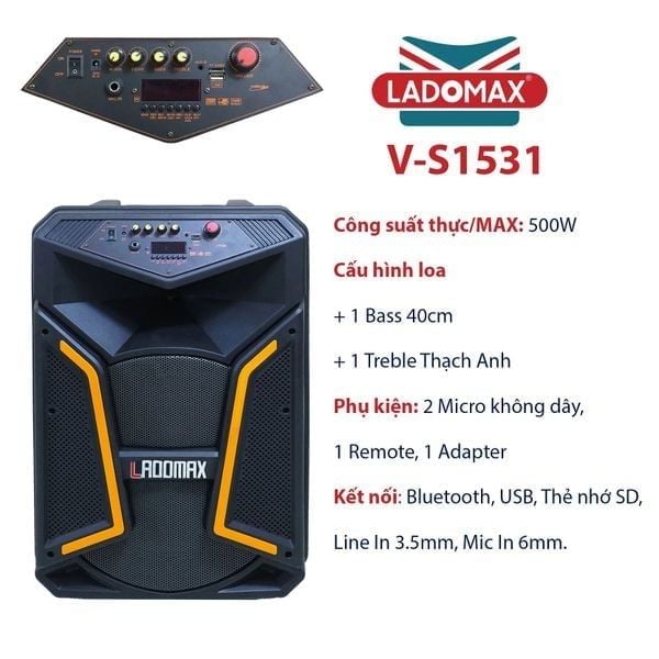 Loa kéo karaoke 4 tấc Ladomax V-S1531
