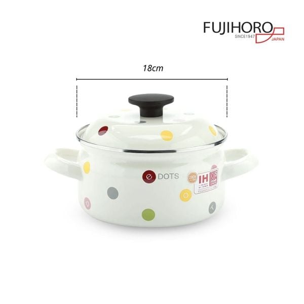 Nồi tráng men Fujihoro EDVC-18W, hoa văn chấm bi, 18cm/2.5L