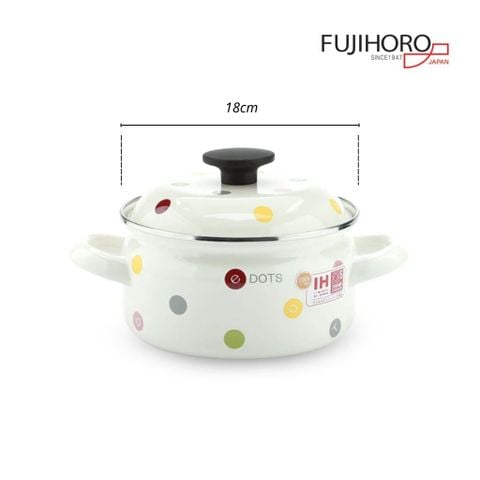 Nồi tráng men Fujihoro EDVC-18W, hoa văn chấm bi, 18cm/2.5L