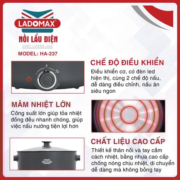 Nồi lẩu điện lòng liền Ladomax HA-237