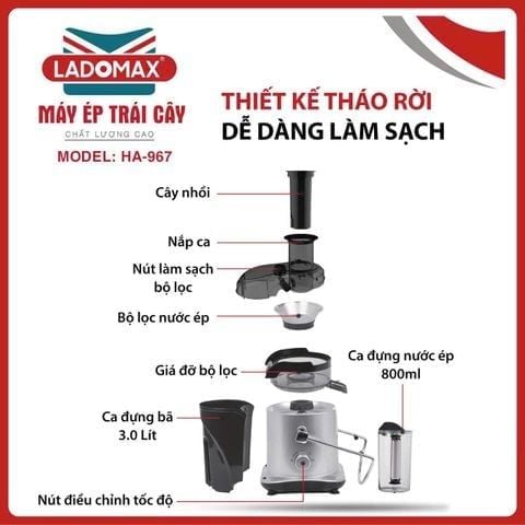 Máy ép trái cây cao cấp công suất lớn Ladomax HA-967