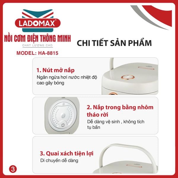 Nồi cơm điện xách tay thông minh HA8815_Lòng Gang | Dung tích 1 Lít 5