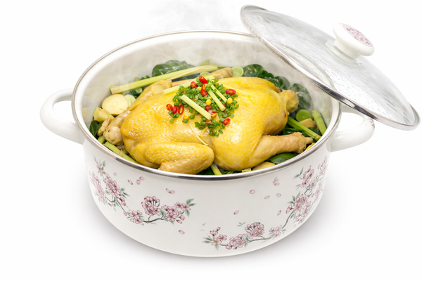 Bộ 3 nồi tráng men Fujihoro SYM-332G, hoa văn đào hồng, nắp kính