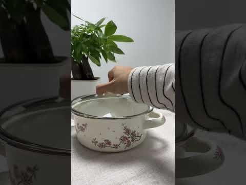 Nồi tráng men Fujihoro SKW-12G, nắp kính, hoa văn đào tím, 20cm/1.8L