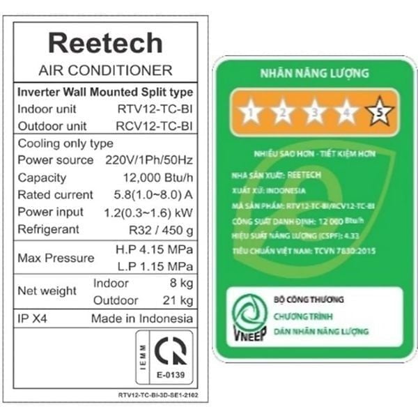 Máy lạnh Reetech Inverter 1 HP RTV9-BK-BT/RCV9-BK-BT