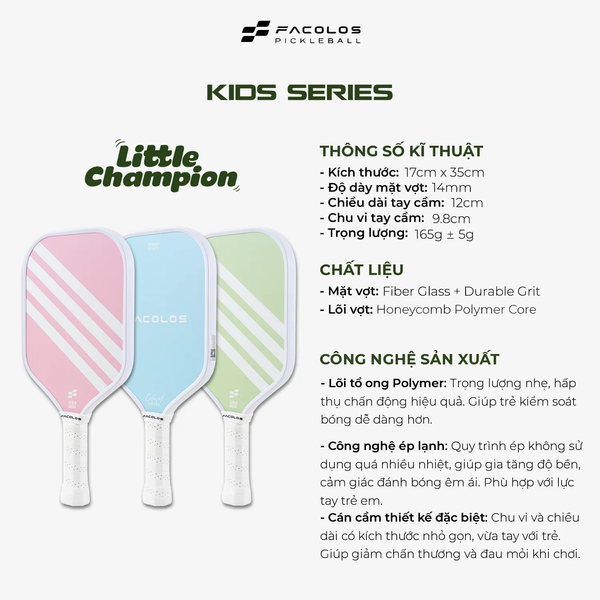 Vợt Pickleball Kids Series – Little Champions (14mm)