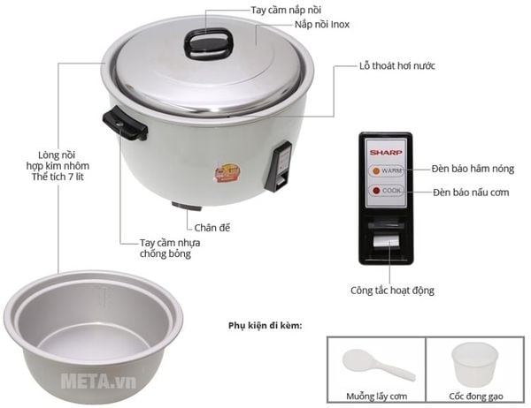 Nồi cơm điện Sharp nắp rời KSH-777V 7 lít