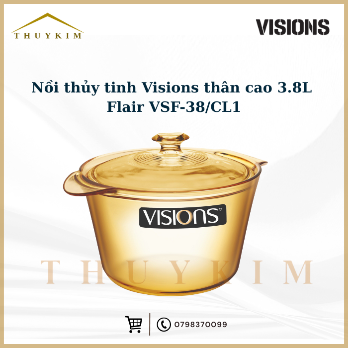 Nồi thủy tinh Visions thân cao 3.8 Lít Flair VSF-38/CL1