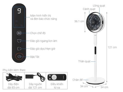 Quạt tuần hoàn Toshiba trước 7 cánh - sau 9 cánh F-DSC80XVN(W) 25W