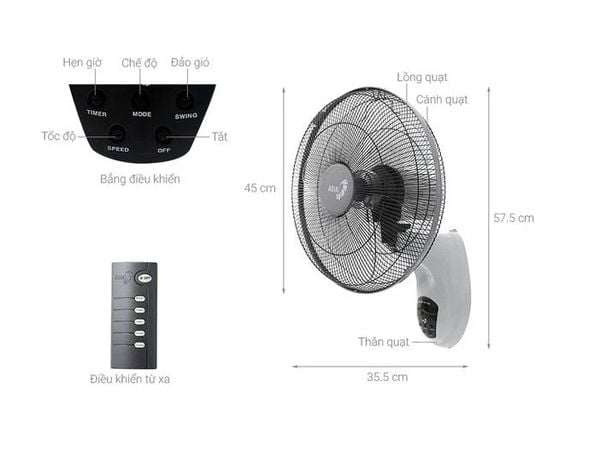Quạt treo Asia VY377092- Xám - điều khiển Remote
