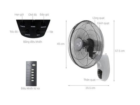 Quạt treo Asia VY377092- Xám - điều khiển Remote