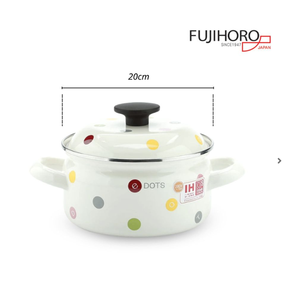 Nồi tráng men Fujihoro EDVC-20W, hoa văn chấm bi, 20cm/2.8L