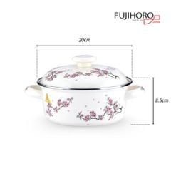 Nồi tráng men Fujihoro SKW-12, hoa văn đào tím, nắp men, 20cm/1.8L