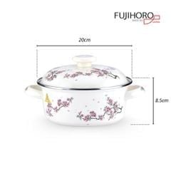 Nồi tráng men Fujihoro SKW-12, hoa văn đào tím, nắp men, 20cm/1.8L