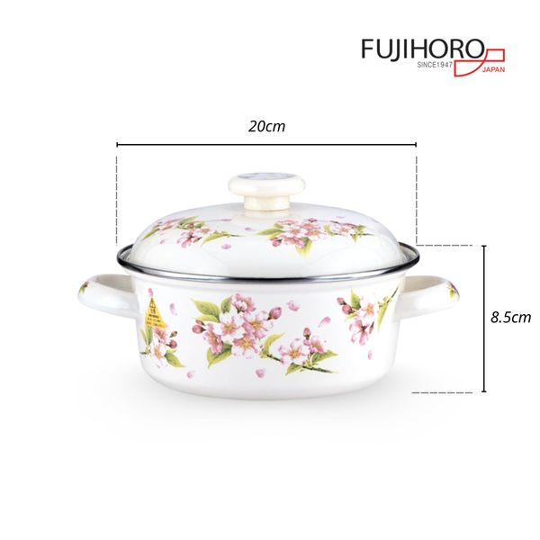 Nồi tráng men Fujihoro SYM-12, hoa văn đào hồng, nắp men, 1.8L