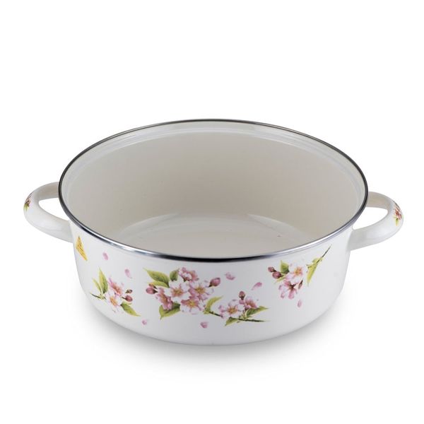Nồi tráng men Fujihoro SYM-12, hoa văn đào hồng, nắp men, 1.8L