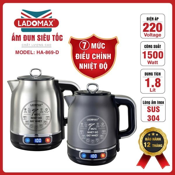 Ấm đun siêu tốc 1.8L Ladomax HA-869-Điện tử