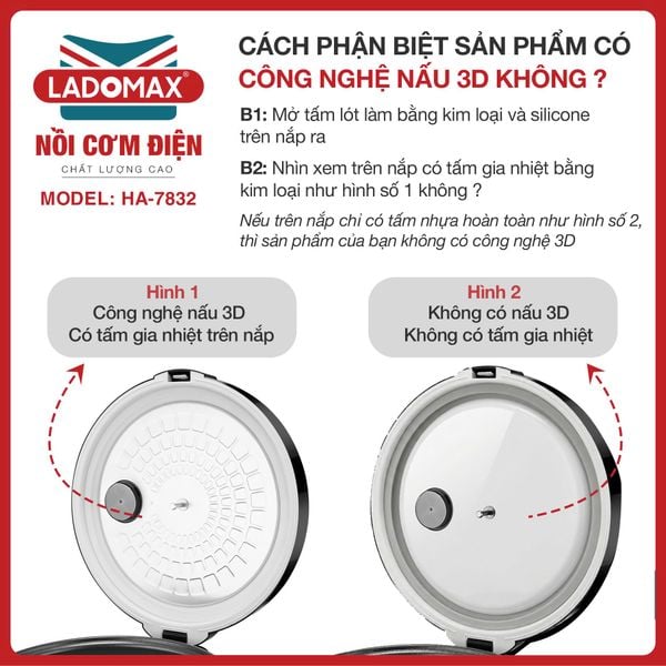 Nồi cơm điện nắp gài 3.2L Ladomax HA-7832 - công nghệ giữ ấm 3 chiều