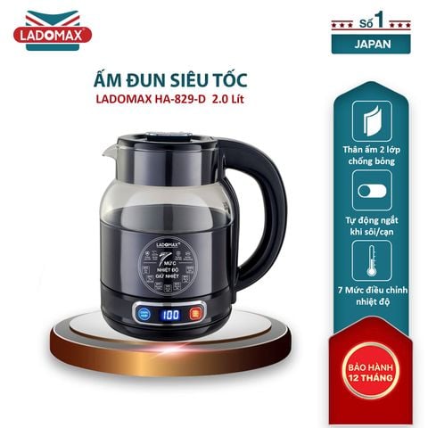 Ấm đun siêu tốc thủy tinh 2 lớp LADOMAX HA-829-Điện tử