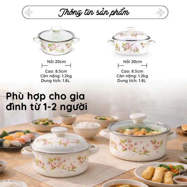 Nồi FujiHoro tráng men 2.3 Lít SYM-22G, nắp kính