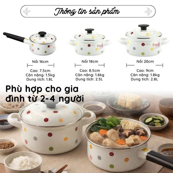 Nồi quánh thép tráng men Nhật Fujihoro EDVC-16S 16cm 1.8 lít