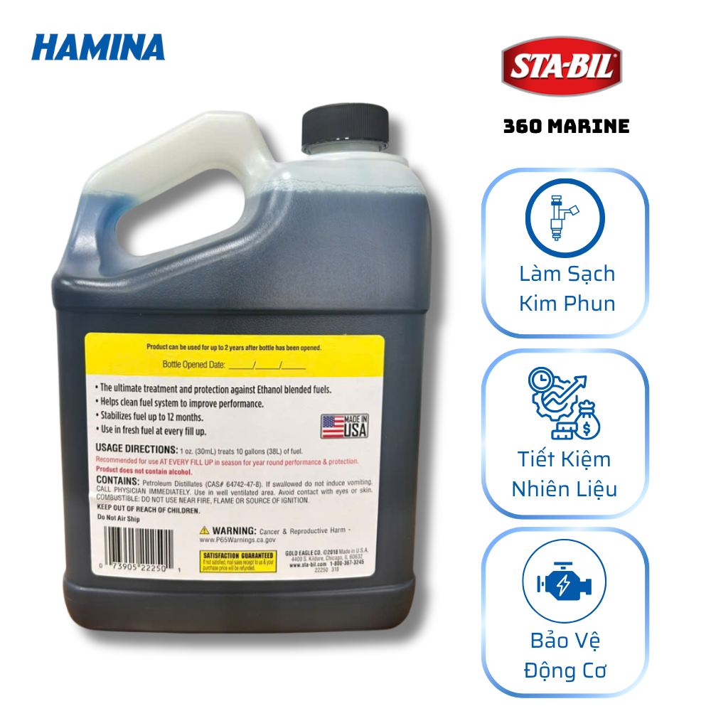  STA-BIL 360 Marine 3.78 Lít - Phụ Gia Xăng E10 - Phù Hợp Ở Môi Trường Có Độ Ẩm Cao, Môi Trường Biển 