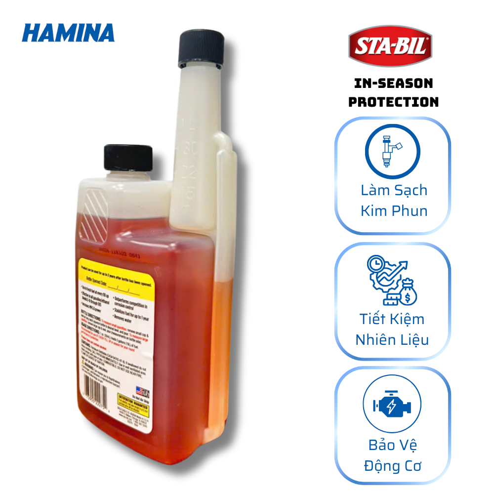  STA-BIL In-Season Protection 946ml - Phụ Gia Xăng E10 - Ổn Định Và Tiết Kiệm Nhiên Liệu - Làm Sạch Kim Phun Và Bảo Vệ Động Cơ 