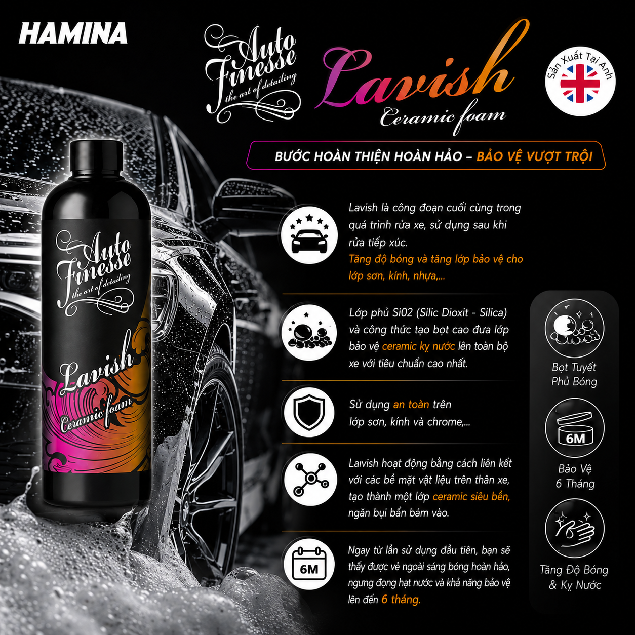  [Hàng Nhập Khẩu Anh] LAVISH - Bọt Tuyết Tăng Độ Bóng, Ngăn Bụi Bám Và Tăng Cường Lớp Bảo Vệ Trên Ngoại Thất Ô Tô 