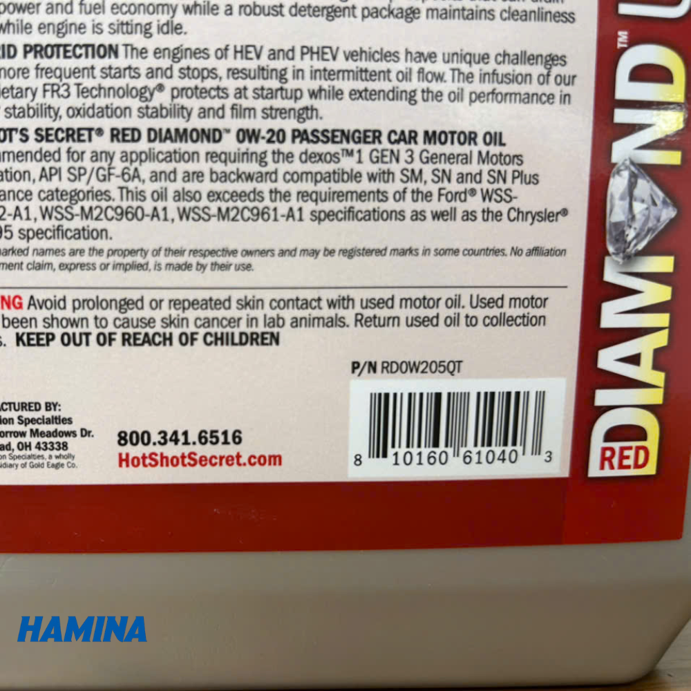  Hot Shot’s Secret® RED DIAMOND™ PASSENGER CAR MOTOR OIL 0W-20 - Dầu Nhớt Động Cơ Chất Lượng Cao Nhóm III 