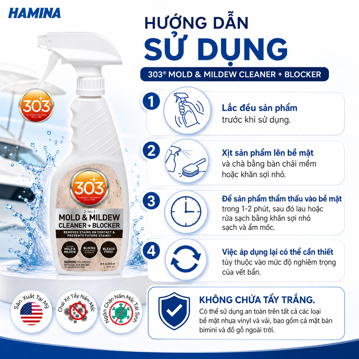  303 Mold & Mildew Cleaner + Blocker - Làm Sạch, Tẩy Nấm Mốc và Khử Mùi Hôi 