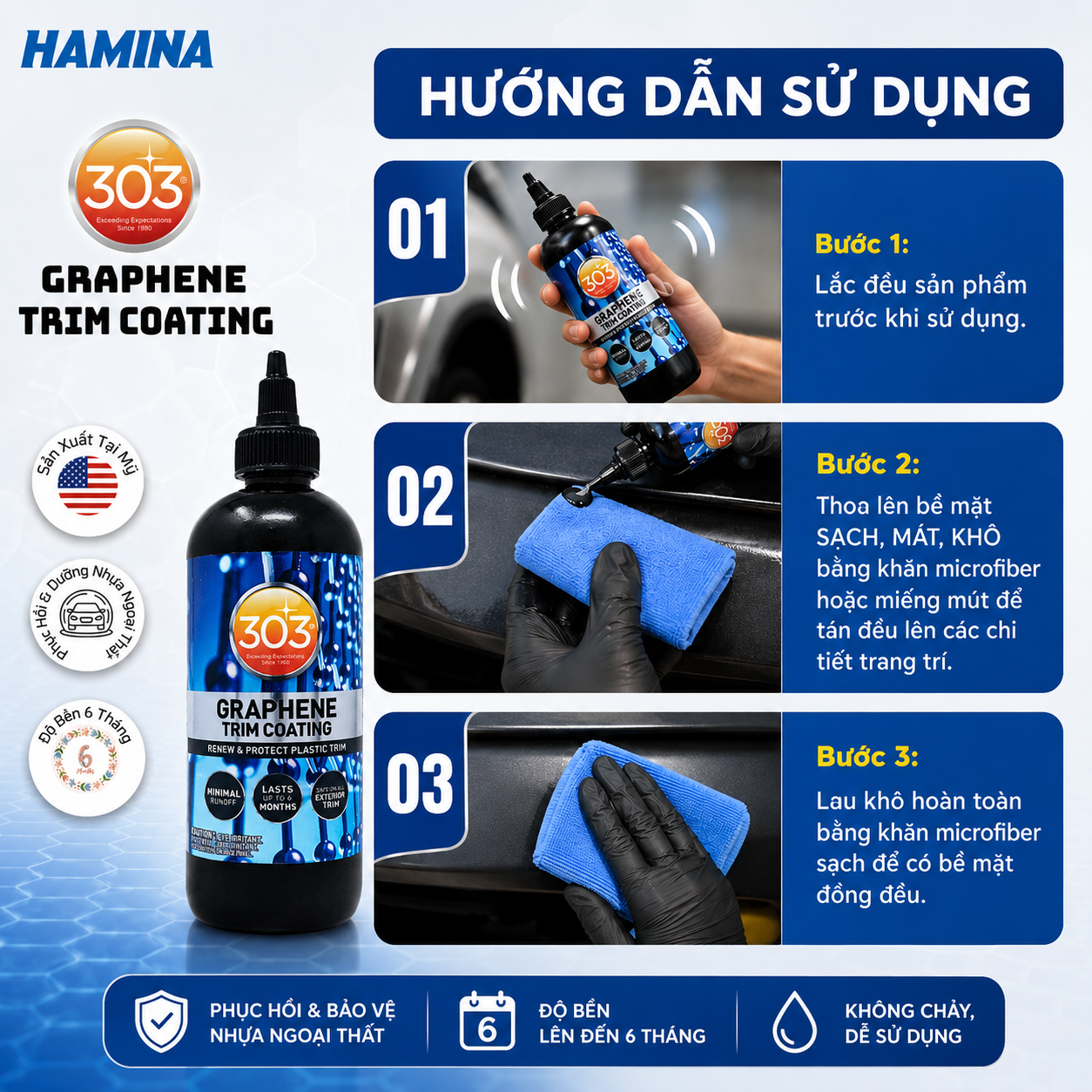  Graphene Trim Coating Giúp Phục Hồi Nhựa Bạc Màu Và Dưỡng Nhựa Ngoại Thất; Chống Bám Nước, Bám Bụi; Chống Tia UV. 