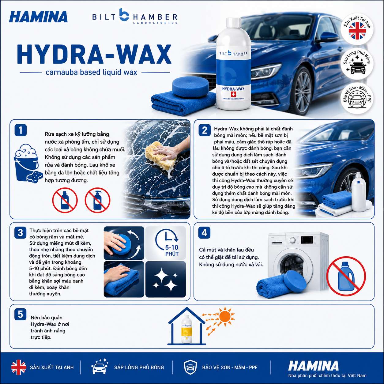  Hydra Wax - Sản Phẩm Dạng Sáp Lỏng Phủ Bóng Bảo Vệ Cho Bề Mặt Sơn, Mâm và PPF 