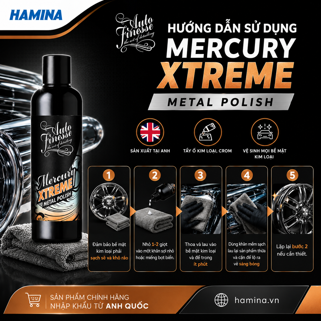  [Hàng Nhập Khẩu Anh] MERCURY XTREME - Tẩy Ố Làm Sáng Bề Mặt Kim Loại, Crom - Hãng Auto Finesse 