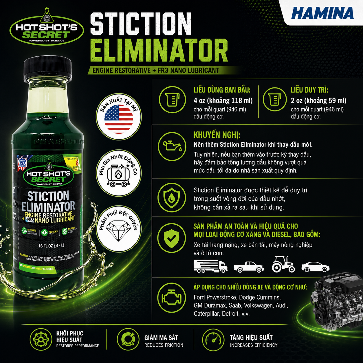  Stiction Eliminator - Phụ Gia Nhớt Làm Sạch Và Giảm Ma Sát Cho Động Cơ 