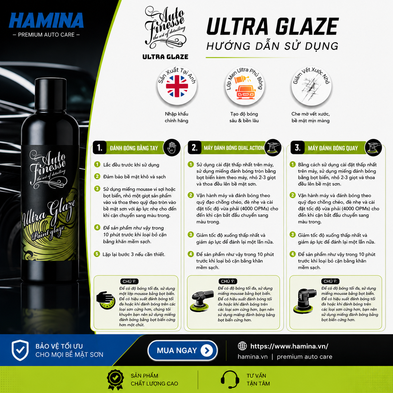  [Hàng Nhập Khẩu Anh] ULTRA GLAZE - Tạo Độ Bóng Cao & Xóa Các Vết Xước Nhỏ - Hãng Auto Finesse 