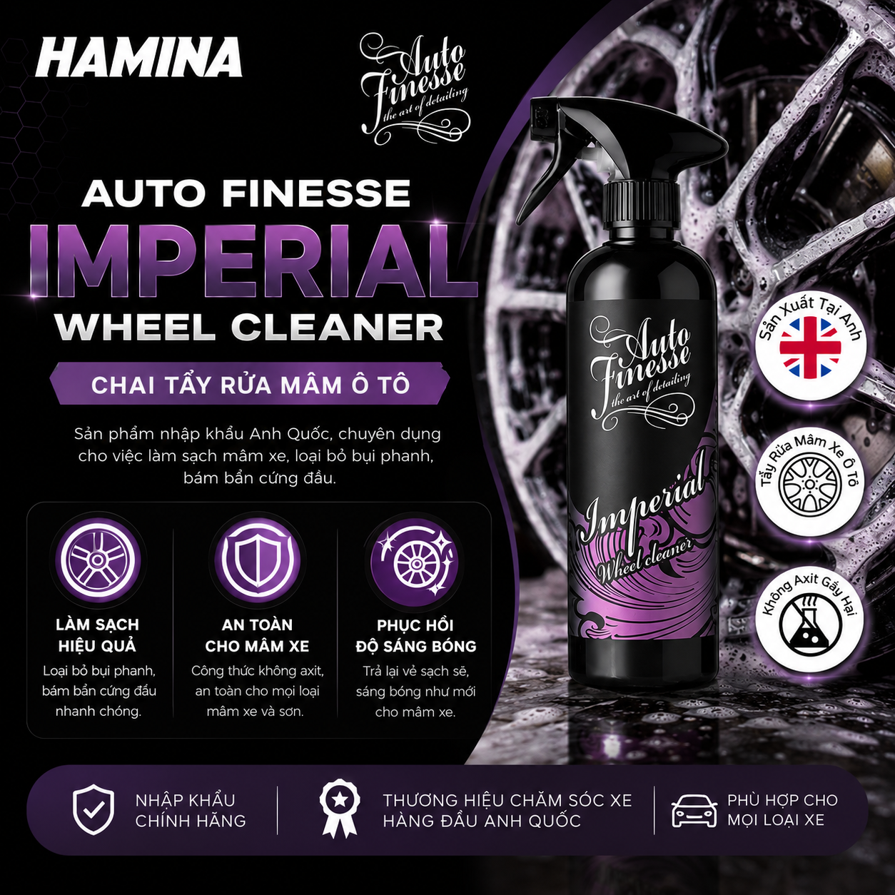 [Hàng Nhập Khẩu Anh] IMPERIAL - Chai Tẩy Rửa Mâm Ô Tô - Hãng Auto Finesse 